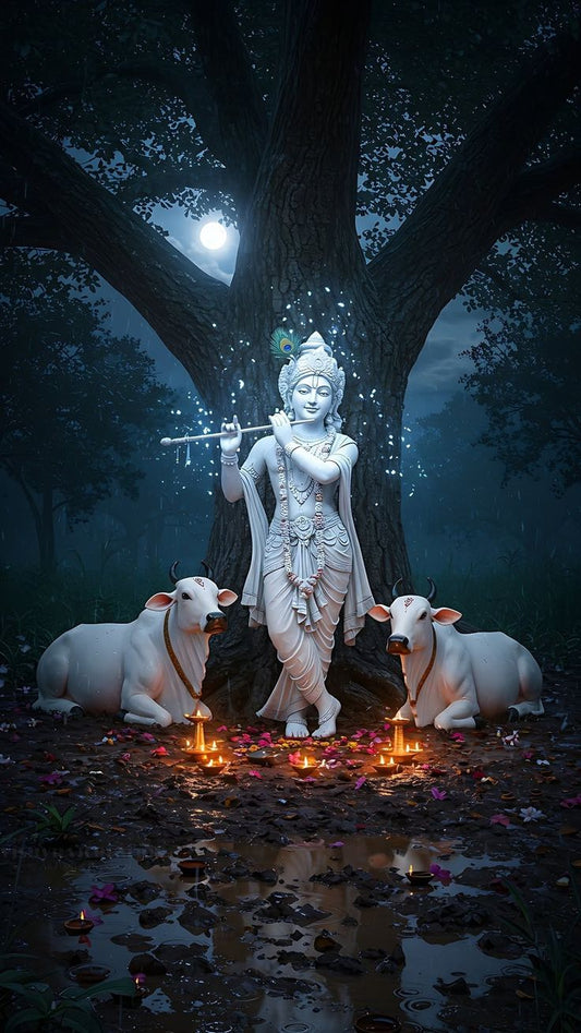 Krishna with Cows – Moonlight Scene